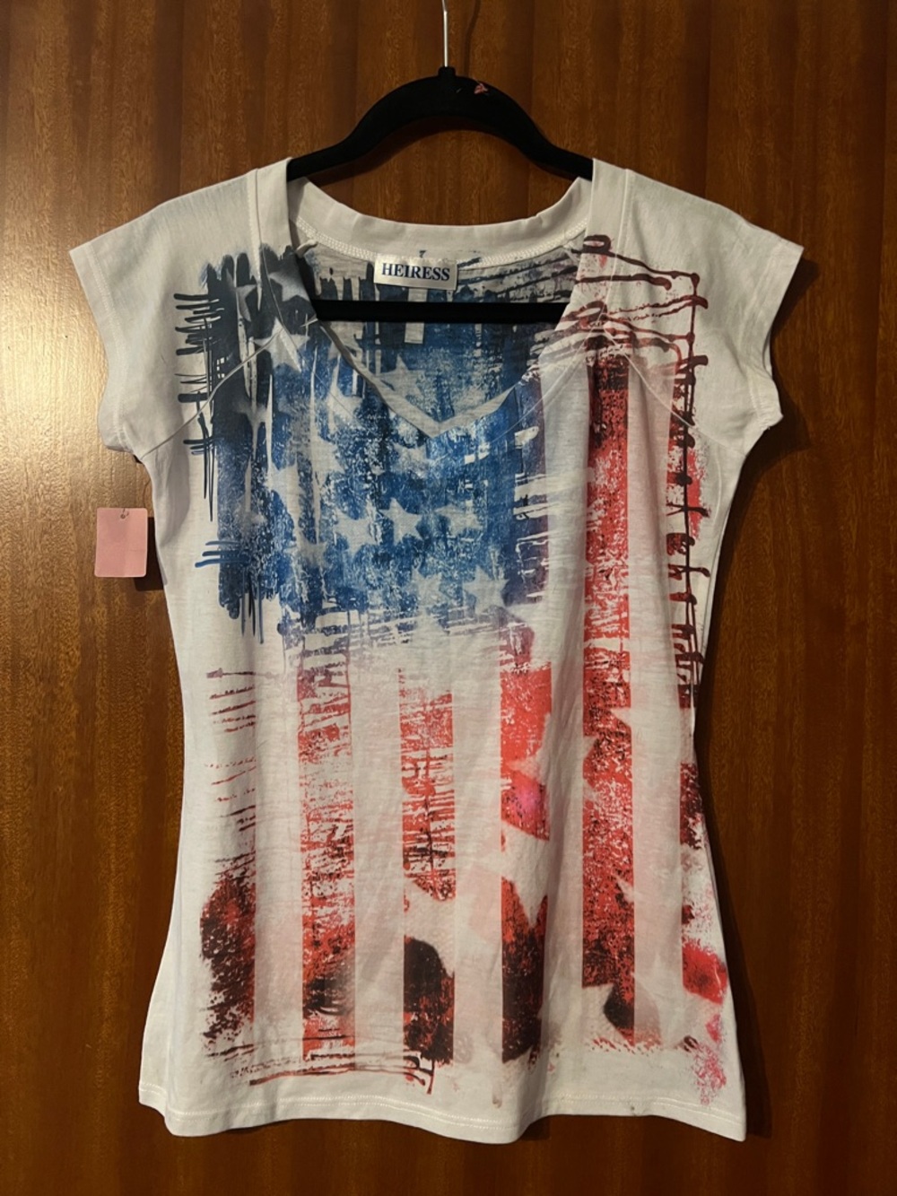 Heiress White Flag Print V-Neck Tee